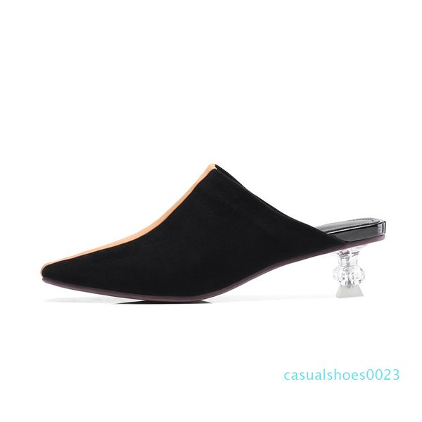 

2019 spring and summer women's slippers sheep suede fabric comfortable and breathable lining exquisite heel slippers c23, Black