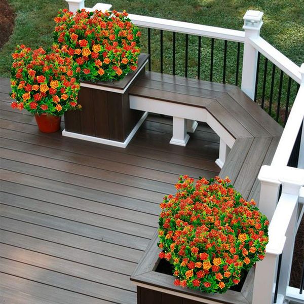 

8pcs artificial flowers outdoor uv resistant plants, 8 branches faux plastic greenery shrubs plants indoor outside hanging