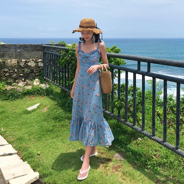 

2019 ся иньхуа в отпуске камзол песчаный пляж юбка французское платье ниши longuette женщина, White;black