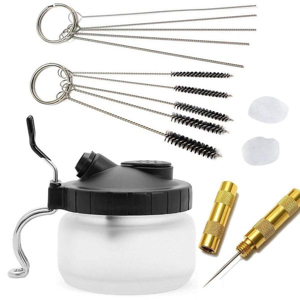 

14-in-1 airbrush cleaning kit | cleaner set with glass pot, stainless steel holder, needle and brush accessories