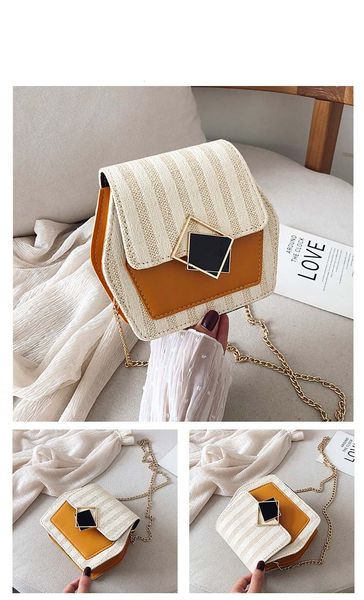 

hexagon straw pu handbags women summer rattan bag handmade beach bolsa feminina