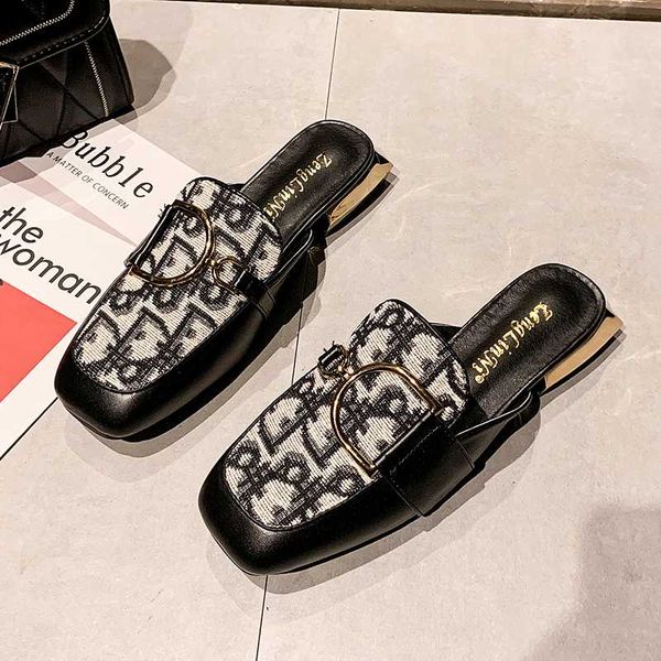 

women slippers low heeled closed toe half slippers female 2020 new summer ladies soft botttom slides wlid outdoor casual mules, Black