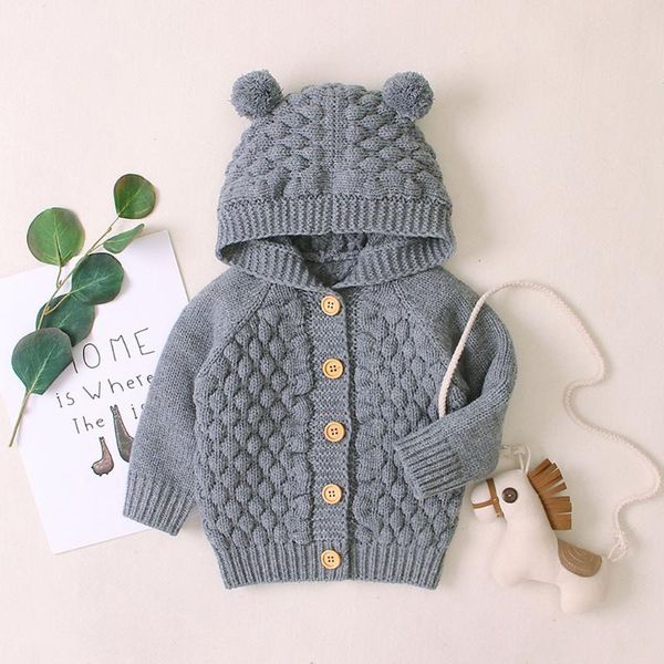 

knit baby sweater 2020 new winter infant newborn cardigan sweaters toddler boys hooded jackets button up autumn baby girls coat, Blue;gray