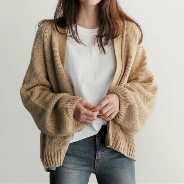 

women's knits & tees women cardigan knitted coat sweater casual long sleeve solid cover up, White
