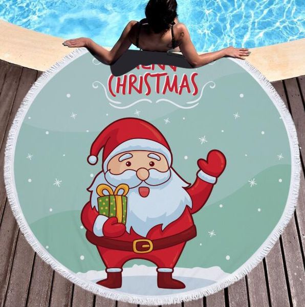 

circle beach towel cartoon christmas round shower bath towels microfiber xmas yoga mat tapestry blanket 150cm tassel home decor