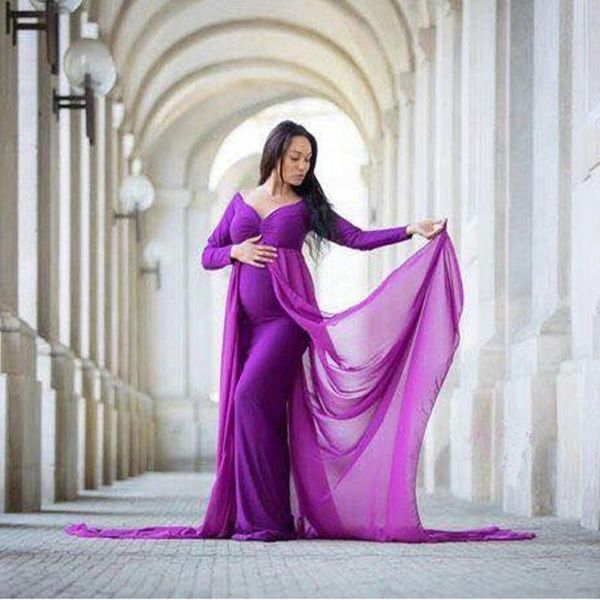 

maternity dresses women's dress one-shoulder cross-long-sleeve trailing women pregnants pography props solid, White