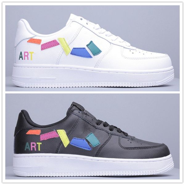 

new mens forces art rainbow patchwork skateboard shoes women black white casual shoe 1 07 sport trainers designer sneakers 36-45