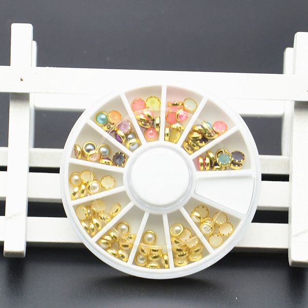 

colorful 3d nail art wheel acrylic round pearl metal diy glitter rhinestone gem stud manicure decoration phone tips jewelry tool, Silver;gold