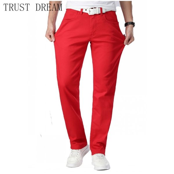

men red jeans thin straight solid color, Blue