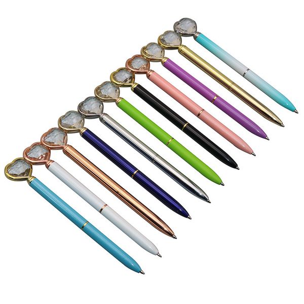 

2 pcs kawaii crystal fashion ballpoint pen metal pen large diamond for office school student business stationery black ink, Blue;orange