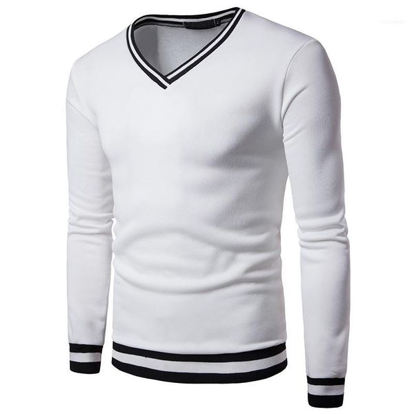 

casual long sleeve pullover tees males clothing mens designer patchwork sweatshirts fashion natural color v-nevk sweatshirts, Black