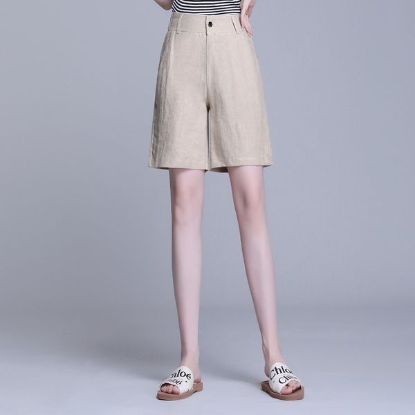 

women's shorts linen wide leg women summer plus size high waist loose casual straight short pants office lady soft thin elegant, White;black