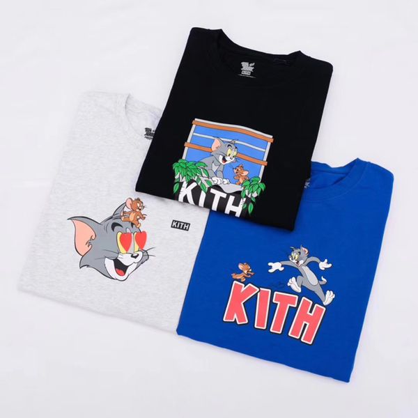 

kith 19ss роду х томом джерри футболка кот и мышь мультфильм печатные мужчины женщины футболки простые летние с коротким рукавом скейтборд у, White;black