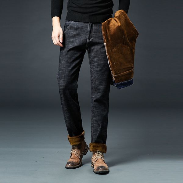 

odinokov 2020 winter jeans for cold men activities fleece warm jeans for big tall men warm flocking 38 40 42 44 46, Blue