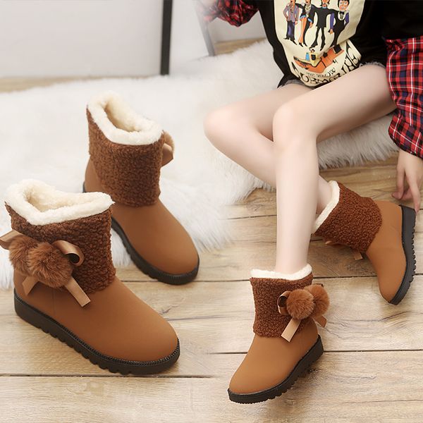 

shoes snow boots for women boots-women luxury designer winter footwear booties woman 2019 low heel lace up round toe fashion, Black