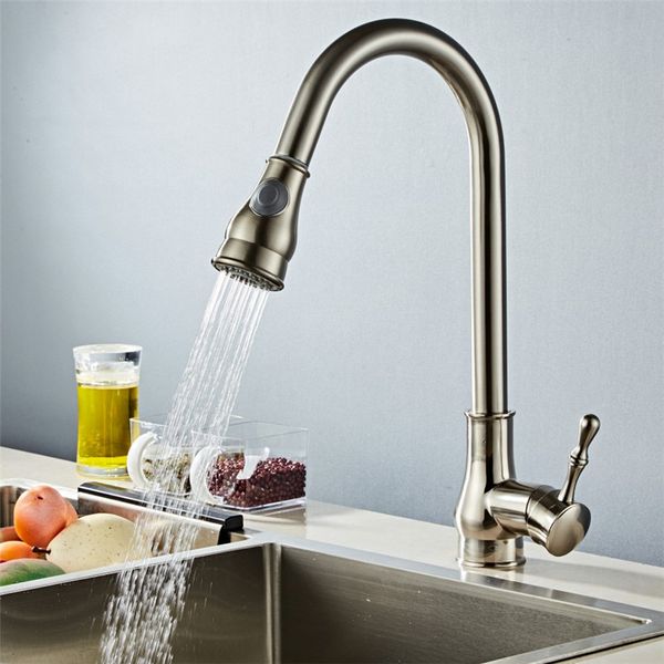 

360 degree rotation hole kitchen faucet brass brushed nickel high arch kitchen sink faucet pull out rotation spray mixer tap