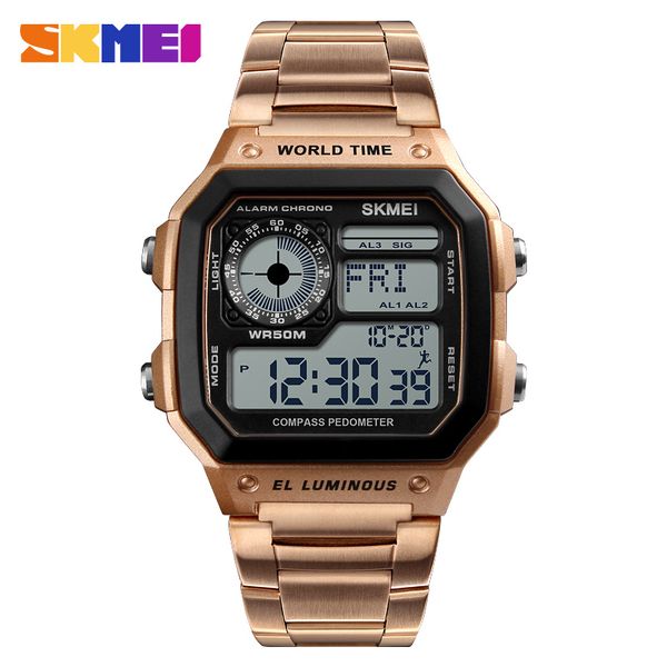 

skemi men outdoor multipurpose compass watch fashion casual waterproof sports step counter 3alarm wristwatch relogio masculino, Slivery;brown