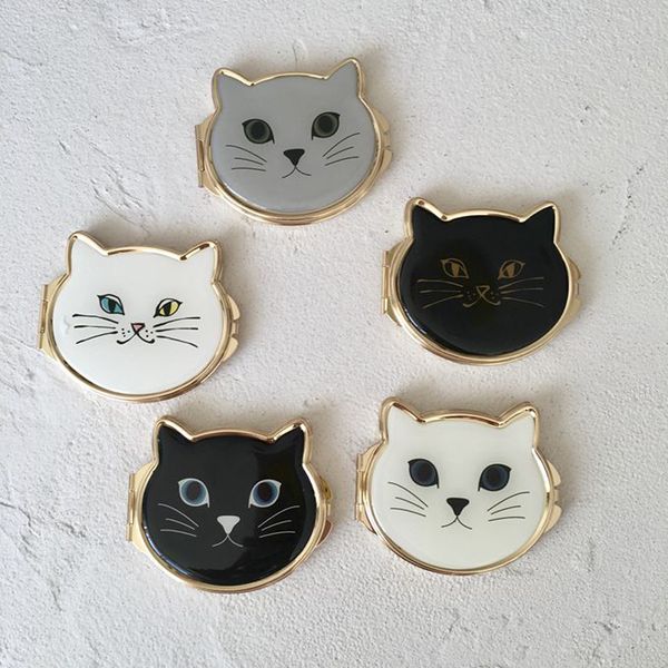 

metal cat compact pocket mirror for woman double sided folding mirror 1 piece