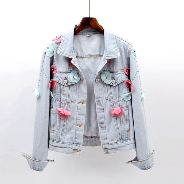

women's jackets 2021 autumn flower beading women coat fashion design handmade denim jacket for chaqueta mujer, Black;brown