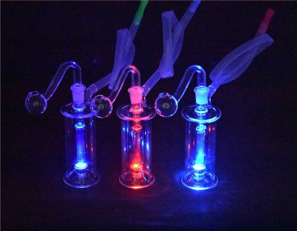 Cachimbos de água de vidro LED Dab Rig Portáteis Narguilés de óleo em linha Estéreo Perc Reciclador Bongos de vidro Bongo queimador de óleo de vidro de 10 mm