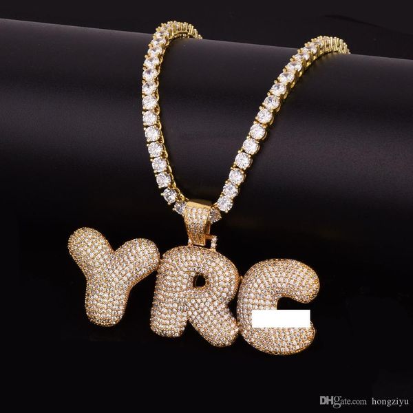 

custom name bubble letters pendants necklaces men's hip hop jewelry women zircon with gold silver 5mm tennis chain 20