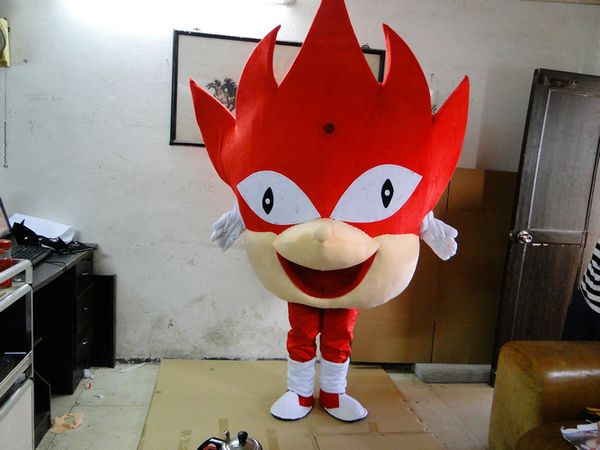 Costume della mascotte della bambola della testa di fiamma di Halloween Cartone animato di alta qualità fiammata rossa Personaggio a tema anime Costumi di carnevale di Natale