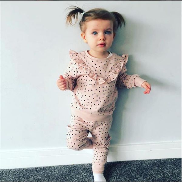 

малыш дети baby girl горошек ruffled майка топы брюки одежда нижнее set, White