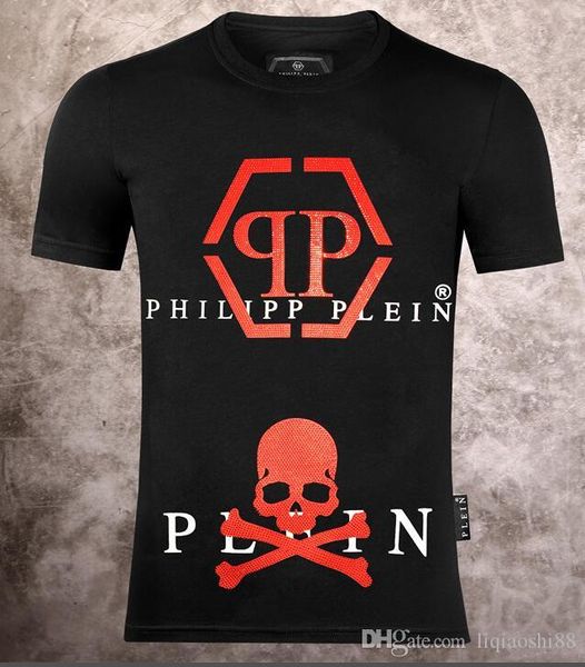 

new men's t-shirt short-sleeved cotton skull print t-shirt round neck slim t-shirt men's fashionable slip g911, White;black