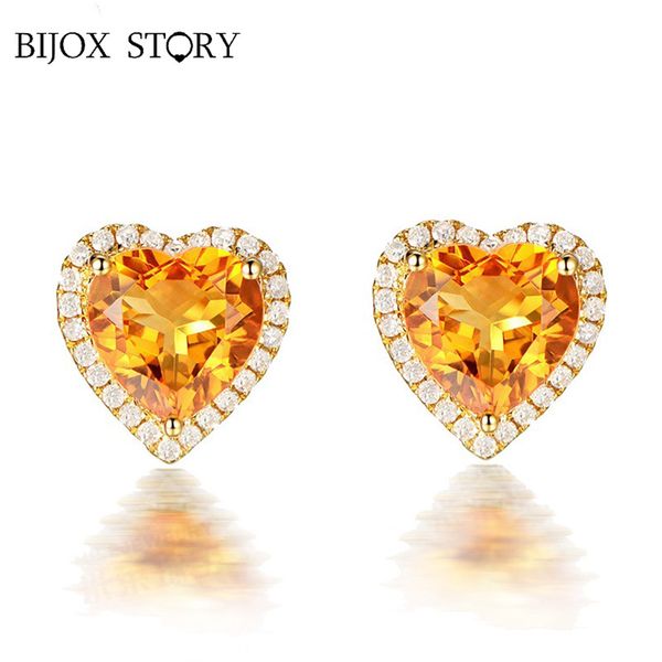 

bijox story 925 sterling silver earrings with heart shape citrine korean style drop earring for women wedding party banquet gift, Golden;silver