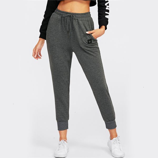 

женщины дизайнерские брюки деталь патч jogger drawstring талии sweatpants серый высокой талией активный морковный женщины повседневная sweat, Black;white