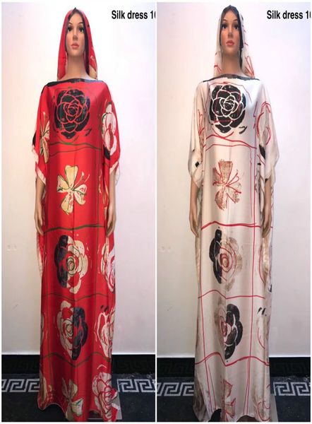 

2019 fashion rose flower pattern summer silk maix dress 2019 robe women dress size 145cm x 100cm african dresses for women, Red