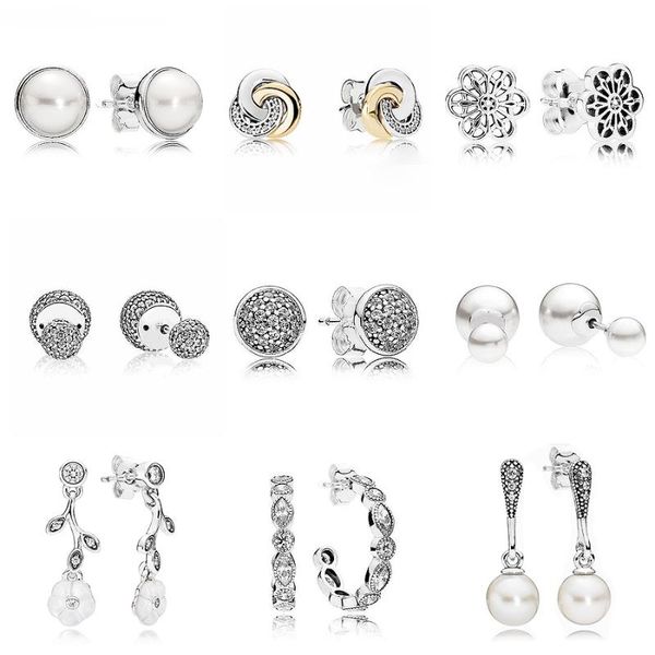 

interlinked circle alluring brilliant marquise with pearl 925 sterling silver hanging earring studs for women europe jewelry, Golden;silver