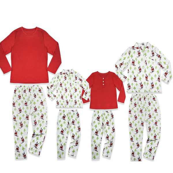 

pudcoco christmas breathable printing o neck sleepwear parent-child family clothes tee long pants xmas suits, Blue