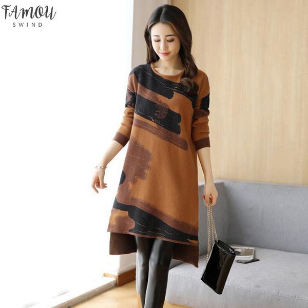 

мода женщин с длинным рукавом o шеи платье осени printed сыпучие вскользь, Black;gray