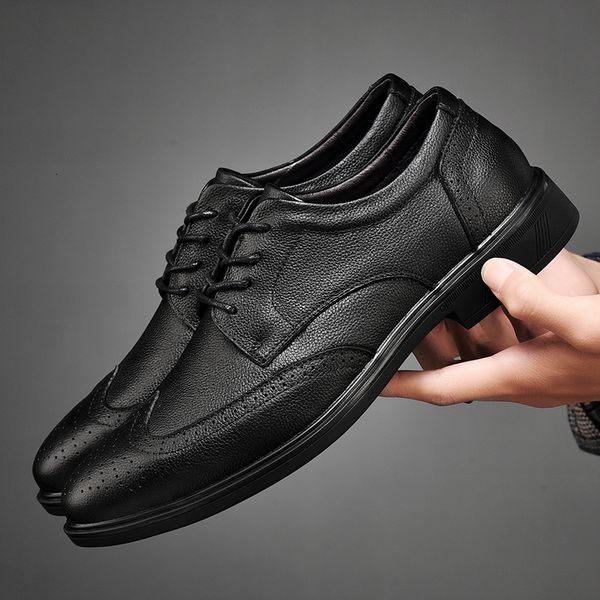 

mens business dress shoes brogue mens genuine leather oxfords wedding party black shoes lace up fashion flats l4