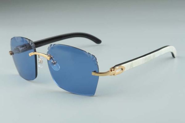 

2019 style 3524018-9 micro cutting lenses sunglasses, natural white and black hybrid buffalo horn temples glasses, size: 18-140mm, White;black