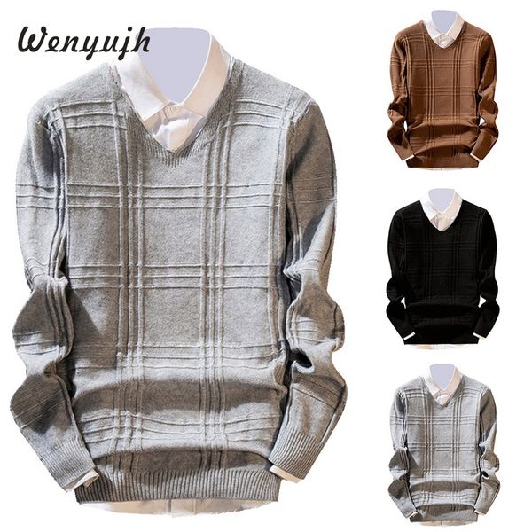 

wenyujh men casual solid color warm knit v-neck long sleeve pullover knitwear sweater 2019 new autumn winter male plus size, White;black