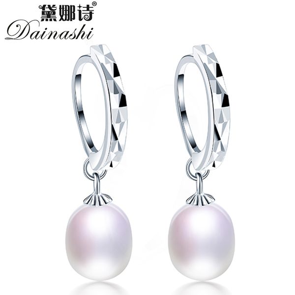 

dainashi 925 sterling silver drop earrings for women fashion 100% genuine natural freshwater pearl dangle earrings, Golden;silver