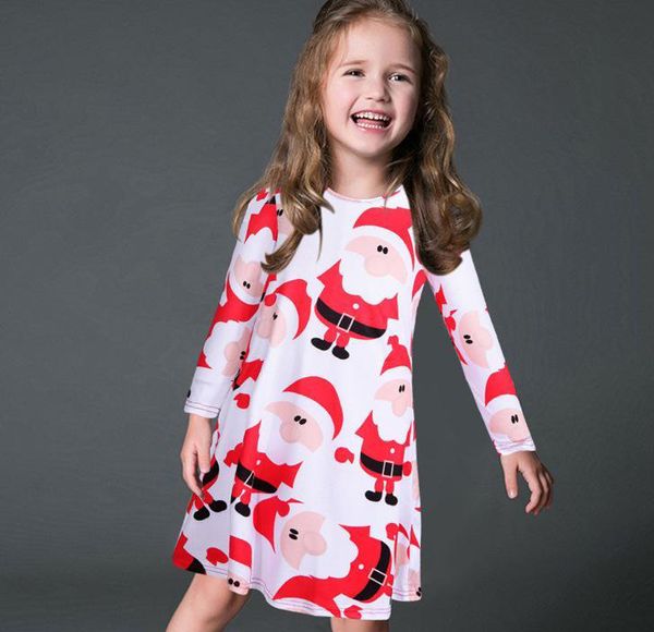 

new baby girls christmas deer santa claus snowman dress cartoon children xmas printing princess dresses kids clothing, Red;yellow