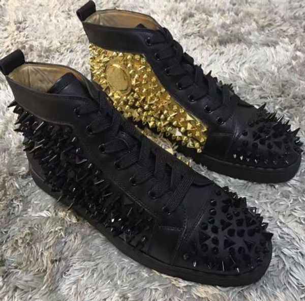 

2019 new rivets genuine leather red bottom sneakers shoes men spikes sneaker women studs leisure party dress wedding shoes, Black