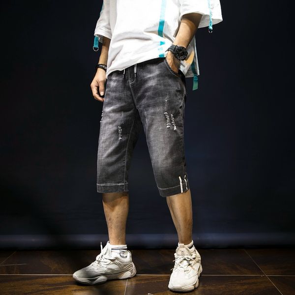 

2019 new fashion leisure mens ripped short jeans brand clothing summer cotton shorts breathable tearing denim short male hiphop, Blue