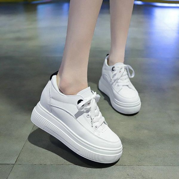 

women height increasing white shoes flat platform sneakers ladies new fashion lace up casual shoes b63-83 jy, Black