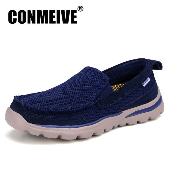 

conmeive summer shoes men casual slip-on mesh(air mesh) male loafers breathable fashion mens sneakers sale, Black