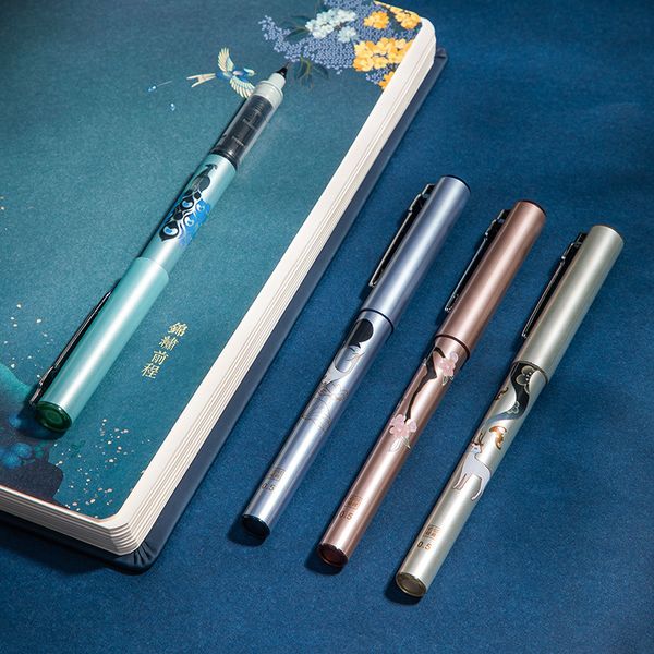 

4pcs/box beautiful design straight liquid gel pens 0.5mm fine point black pens for journaling school office supplie