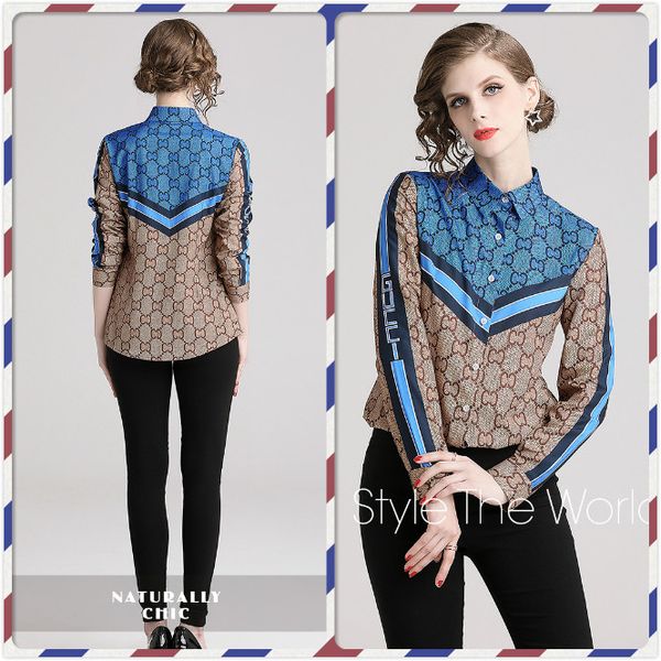 

new women's fashion fall spring striped contrast color long sleeve blouses office lady slim button front up geometric print shirts, White
