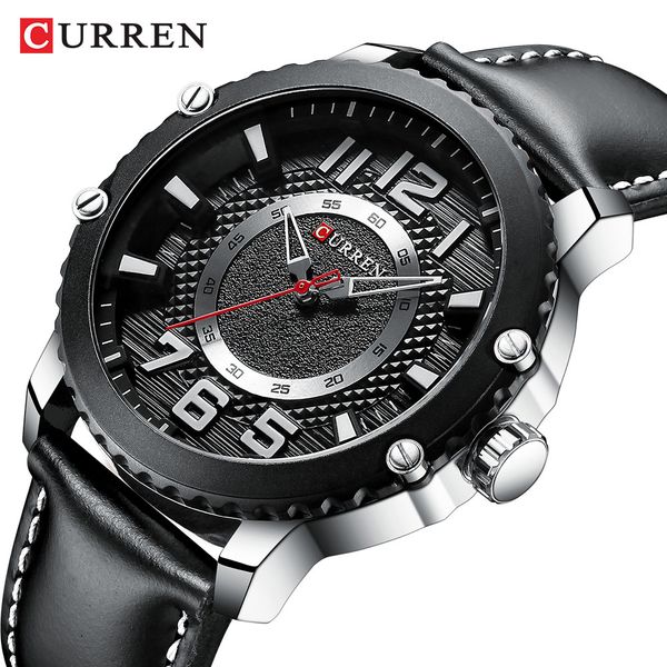 

curren men watches fashion casual leather strap quartz wristwatch waterproof clock relogio masculino, Slivery;brown