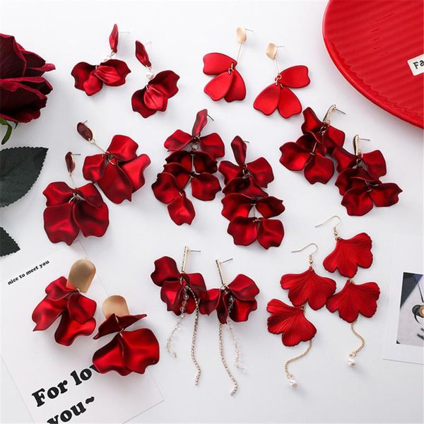 

sexemara acrylic trendy plant women dangle earring big red rose petals ginkgo leaf earrings bohemian fashion earrings for women, Silver