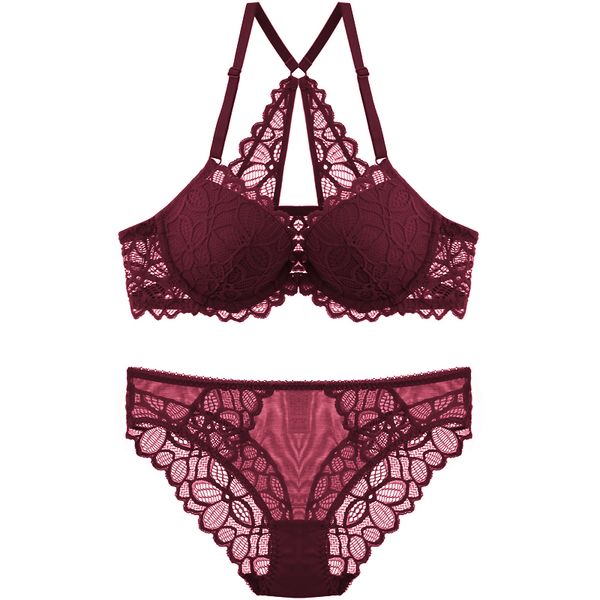

сексуальный мусс y-линии ремни толкать вверх застежка спереди бюстгальтер и трусики наборы женщины нижнее белье цветочные кружева приезжего, Red;black