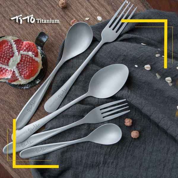 

tito titanium polished spoon tableware titanium fork ultralight pure spork cutlery camping cooking spoon