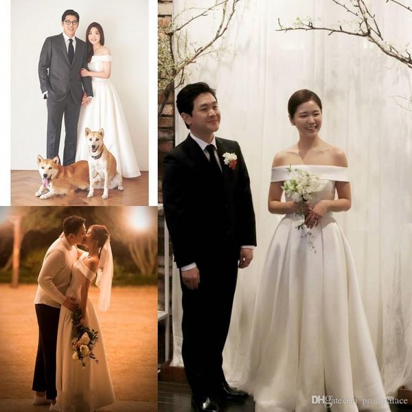 

простой стиль скромные атласные свадебные платья с короткими рукавами длиной до пола длинные церковные свадебные платья неофициальные просты, White